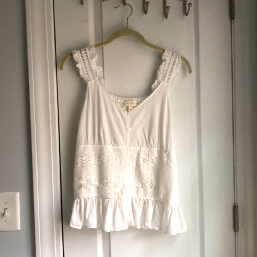 White Sleeveless Shirt with Lace Overlay